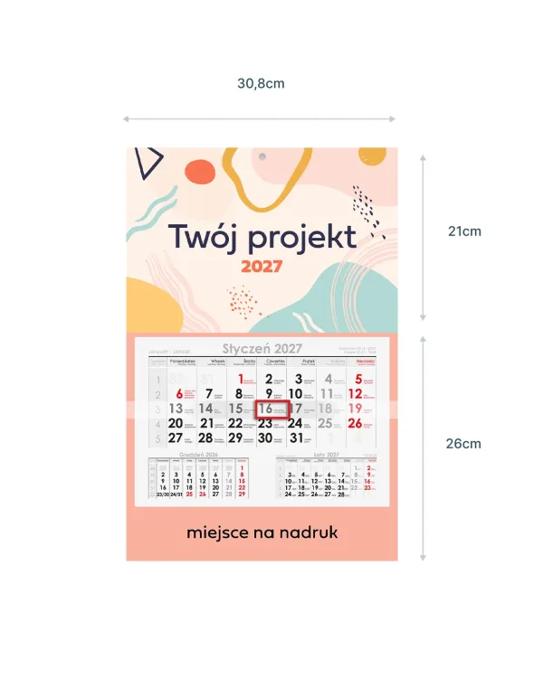 Kalendarz jednodzielny Premium - płaski