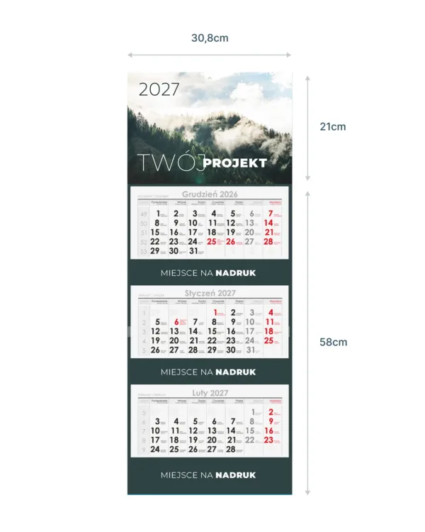 Kalendarz trójdzielny Premium - wypukły
