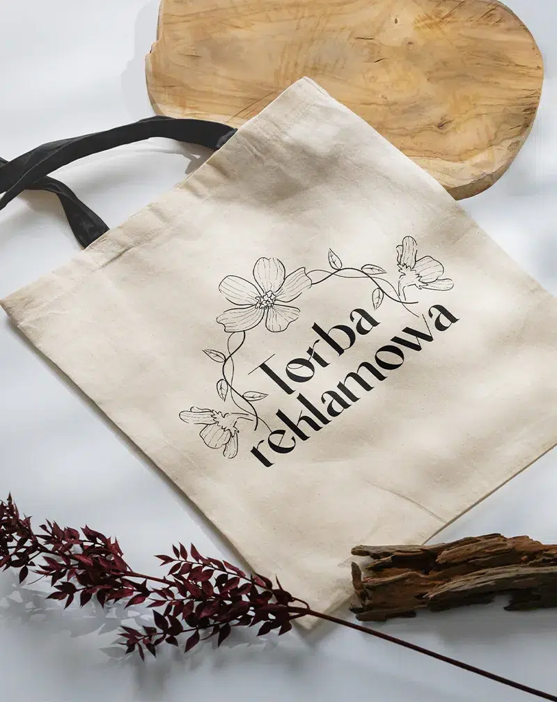 Torba bawełniana EKO beżowo-czarna dla firm z nadrukiem logo - obrazek 3