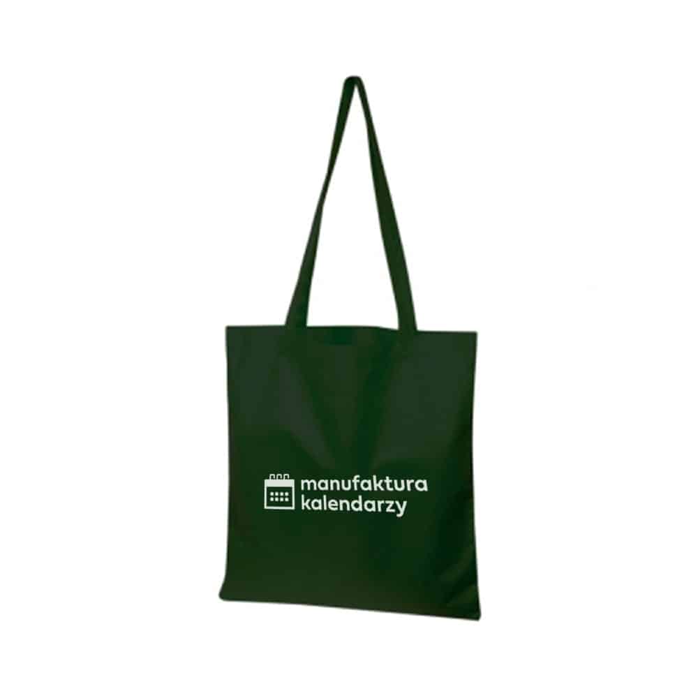 ciemno zielona torba na zakupy z logo
