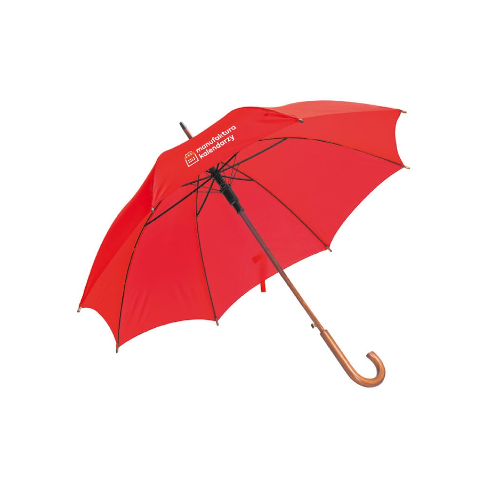 parasol czerwony z drewnianą rączką automatyczny