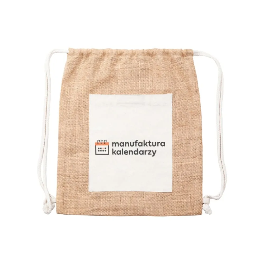 plecak jutowy z logo firmy manufaktura kalendarzy